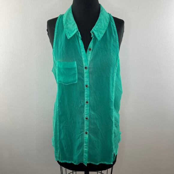 We The FREE PEOPLE Green Collar Sleeveless Button Down Tank Top Size M Medium - Picture 2 of 9